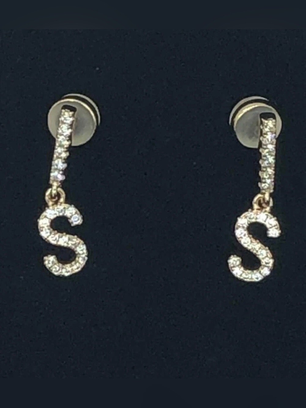 S Initial Huggie Danity S Letter Gold Color Earrings With Cubic Zicorna Stones